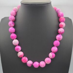 14mm Faceted Rose Fire Agate Natural Gemstones Round Beads Knot 16" Necklace